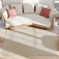 HOMCOM Tapete para Sala de Estar 120x160 cm Tapete Lavável à Máquina Pelo Longo Macio Estilo Moderno Creme(m-11)