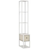 HOMCOM Candeeiro de Pé Moderno com Prateleiras Abertas Gaveta de Tecido e Interruptor de Pé 43,5x26,5x169 cm Branco(m-1)