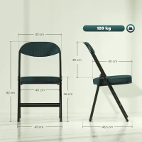 HOMCOM Lot de 4 chaises pliantes chaises de salle à manger portables avec assises et dossiers rembourrés en velours côtelé bleu(m-3)