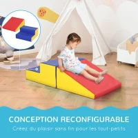 HOMCOM Parcours motricité bébé jouets d'escalade modulable 2 briques géantes en mousse 50 x 50 x 25 cm multicolore(m-4)