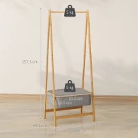HOMCOM Stender per Abiti Pieghevole in Bambù con Cesto di Stoffa con Coperchio per Ingresso Camera da Letto 60x44,5x157,5 cm Grigio(m-3)