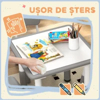 AIYAPLAY Set Masă și Scaune pentru copii 18-60 Luni cu Înălțime Reglabilă și Tablă de Scris, 60x60x46-58 cm, Gri(m-6)