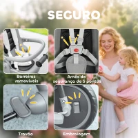 AIYAPLAY Triciclo Evolutivo 6 em 1 Dobrável Assento Giratório de 360° Guidão Parental Encosto Reclinável Toldo 111,5x52x98 cm Cinza(m-7)