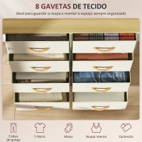 HOMCOM Cómoda Alta de Tecido com 8 Gavetas 4 Bolsos Laterais 2 Ganchos e Estrutura de Aço 86x30x94,5 cm Bege(m-4)