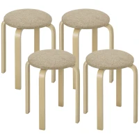 HOMCOM Juego de 4 Taburetes Redondos de Madera Apilables con Asiento Acolchado para Cocina Comedor Dormitorio Caqui(m-10)