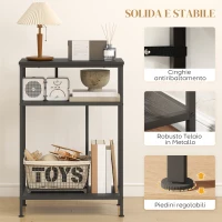 HOMCOM Mobile Consolle a 3 Ripiani con Struttura in Metallo e Legno, 55x30x81 cm, Nero(m-5)