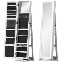 HOMCOM Dulap pentru Bijuterii 3 în 1 Rotativ cu 360°, Rafturi Posterioare și Ușă cu Cheie, 55x55x161 cm, Alb(m-11)