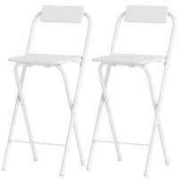 HOMCOM Conjunto de 2 Bancos de Bar Dobráveis Bancos Altos de Cozinha com Encosto Apoio para os Pés 37x45x87 cm Branco(m-11)