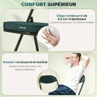 HOMCOM Lot de 4 chaises pliantes chaises de salle à manger portables avec assises et dossiers rembourrés en velours côtelé bleu(m-4)