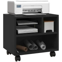 HOMCOM Móvel para Impressora com Rodas Suporte para Impressora com Compartimentos Abertos para Escritório Estúdio 40x30x36 cm Preto(m-10)