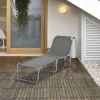 Outsunny Bain de soleil transat pliable dossier réglable multipositions pochette rangement intégrée acier époxy oxford gris(m-2)
