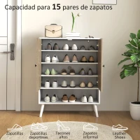 HOMCOM Zapatero Entrada Recibidor con Estantes Ajustables Compartimento Abierto para 15 Pares de Zapatos Blanco y Natural(m-4)