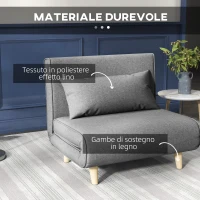 HOMCOM Poltrona Letto 3 in 1 con Schienale Reclinabile su 6 Posizioni in Tessuto, 94x78x80 cm, Grigio(m-5)
