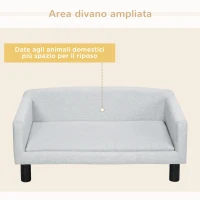 PawHut Divano per Cani Taglia Media e Piccola Vellutato con Cuscino, Braccioli e Schienale, 82x54x36 cm, Grigio Chiaro(m-6)