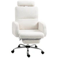 HOMCOM Cadeira de Escritório com Apoio para Pés Estofada em Borreguito e Encosto Reclinável  67x74x107-115 cm Creme(m-1)