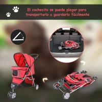 PawHut Carrito para Perros Pequeños con Cesta de Almacenaje Ventanas de Malla y 2 Ruedas Universales 75x45x97 cm Rojo(m-4)