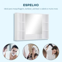 kleankin Armário de Casa de Banho com Espelho Móvel de Casa de Banho Suspenso com Porta Prateleiras Abertas 100x15x70 cm Branco(m-6)