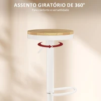 HOMCOM Conjunto de 2 Bancos de Bar Giratórios Bancos Altos de Cozinha com Descanso para Pés 38,5x38,5x60-80 cm Madeira e Branco(m-5)