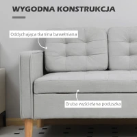 HOMCOM Sofa 2-osobowa z przestrzenią do przechowywania, Pikowana guzikami, Poduszki, Drewno kauczukowe, 117x62x78cm, Jasnoszary(m-4)