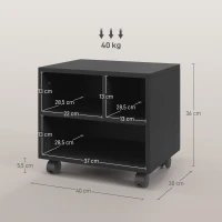 HOMCOM Móvel para Impressora com Rodas Suporte para Impressora com Compartimentos Abertos para Escritório Estúdio 40x30x36 cm Preto(m-3)