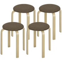 HOMCOM Juego de 4 Taburetes Redondos de Madera Apilables con Asiento Acolchado para Cocina Comedor Dormitorio Marrón(m-11)