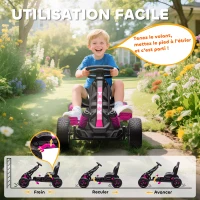 AIYAPLAY Kart à pédales pour enfants, karting enfant 3 à 6 ans avec roue libre, frein, roues EVA antidérapantes, rose(m-5)