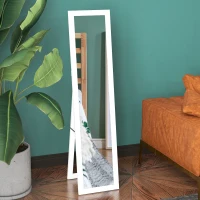 HOMCOM Oglindă cu Ramă din MDF, Picioare și Cârlige pentru Utilizare pe Podea sau pe Perete, 37x40x155 cm, Alb(m-2)