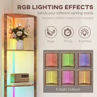 HOMCOM RGB LED Floor Lamp with Shelves, 5-Tier Dimmable Standing Lamp with Adjustable Brightness and Remote Control, Modern Corner Display Shelf Unit for Living Room Bedroom Office, Rustic Brown(m-4)