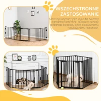 PawHut 2 w 1 Ogrodzenie dla Zwierząt Domowych, Wybieg dla Szczeniąt, Brama Bezpieczeństwa, Składany, Metal, 300 x 3 x 74,5 cm, Czarny(m-4)