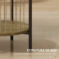 HOMCOM Mesa Auxiliar Redonda de 2 Níveis Mesa Auxiliar Boémia com Prateleira e Estrutura em Aço 43,5x43,5x51 cm Madeira e Preto(m-6)