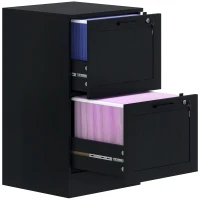 HOMCOM Mobiletto per ufficio, mobile portaoggetti in legno con 2 cassetti e serratura, barre di sospensione regolabili, 40 x 40 x 71 cm, nero(m-1)