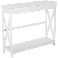 HOMCOM Mesa de Consola de Madera Mesa de Entrada con 1 Cajón y 1 Estante de Almacenaje para Pasillo Salón 100x30x81cm Blanco