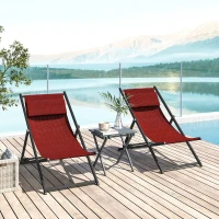 Outsunny Set 2 Sedie Poltrona Sdraio da Esterni, Pieghevoli e Reclinabili, in Alluminio, 96.5x58x91.5 cm, Rosso(m-2)
