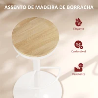 HOMCOM Conjunto de 2 Bancos de Bar Giratórios Bancos Altos de Cozinha com Descanso para Pés 38,5x38,5x60-80 cm Madeira e Branco(m-6)