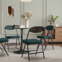 HOMCOM Lot de 4 chaises pliantes chaises de salle à manger portables avec assises et dossiers rembourrés en velours côtelé bleu(m-9)