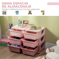 HOMCOM Torre de Almacenamiento Infantil con 6 Cajones Organizador de Juguetes con Bordes Redondeados y Asas 75x37x56,5 cm Rosa(m-4)