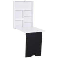 HOMCOM Mesa de Pared Plegable con Pizarra y Estantes Espaciosos Fácil Montaje Escritorio Auxiliar de Pared 60x94,5x147 cm Blanco(m-10)