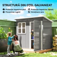 Outsunny Magazie Grădină pentru unetele, cu Ușă Largă și Fereastră, 221x133x190 cm, Gri Închis(m-4)