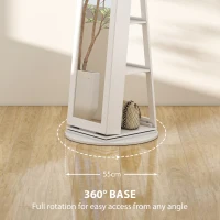 HOMCOM Dulap pentru Bijuterii 3 în 1 Rotativ cu 360°, Rafturi Posterioare și Ușă cu Cheie, 55x55x161 cm, Alb(m-6)