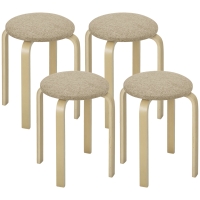 HOMCOM Set 4 Sgabelli Impilabili e Imbottiti con Rivestimento in Tessuto e Gambe in Legno, Cachi