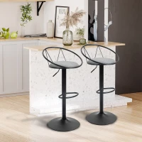 HOMCOM Lot de 2 tabourets de Bar Design néo-rétro réglable pivotant avec Repose-Pied métal Noir Lin Gris(m-9)