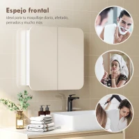HOMCOM Armario de Baño con Espejo Diseño con Bordes Curvados 2 Puertas Estantes Ajustables 68x13x66 cm Blanco(m-7)