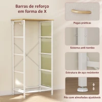 HOMCOM Cómoda Alta de Tecido com 4 Gavetas 4 Bolsos Laterais 2 Ganchos e Estrutura de Aço 45x30x94,5 cm Bege(m-7)
