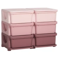 HOMCOM Torre de Almacenamiento Infantil con 6 Cajones Organizador de Juguetes con Bordes Redondeados y Asas 75x37x56,5 cm Rosa(m-1)
