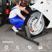 HOMCOM Suport Blocator Roată Moto cu Suport Reglabil, Capacitate de 816,5 kg,  Ø34-84 cm, Negru(m-7)