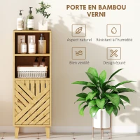 HOMCOM Meuble de salle de bain, meuble de rangement avec 1 placard, 2 compartiment ouvert, 32 x 30 x 90 cm, effet bois naturel(m-5)
