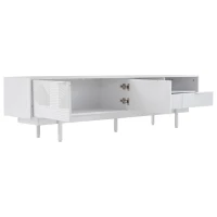 Modern Bohemian TV Entertainment Center with Cabinet and Drawers, Geometric Lines TV Stand for 90 Inch TVs, 200L x 40W x 51H cm, White(m-13)