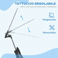 HOMCOM Triciclo per Bambini con Maniglione di Spinta, Tettuccio, Barra di Sicurezza e Box, 105x47x89 cm, Bianco e Nero(m-5)