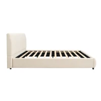 4ft6 Upholstered Double Bed with Durable Frame, Soft Headboard, Sturdy Slats, Velvet Bed for Adults, Teenagers, 213L x 152W x 89H cm, White(m-14)