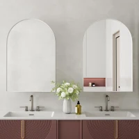 Armoire murale avec miroir arqué et cadre en métal, pour salle de bain, salon ou chambre à coucher, 91x61x12 cm, Blanc(m-6)